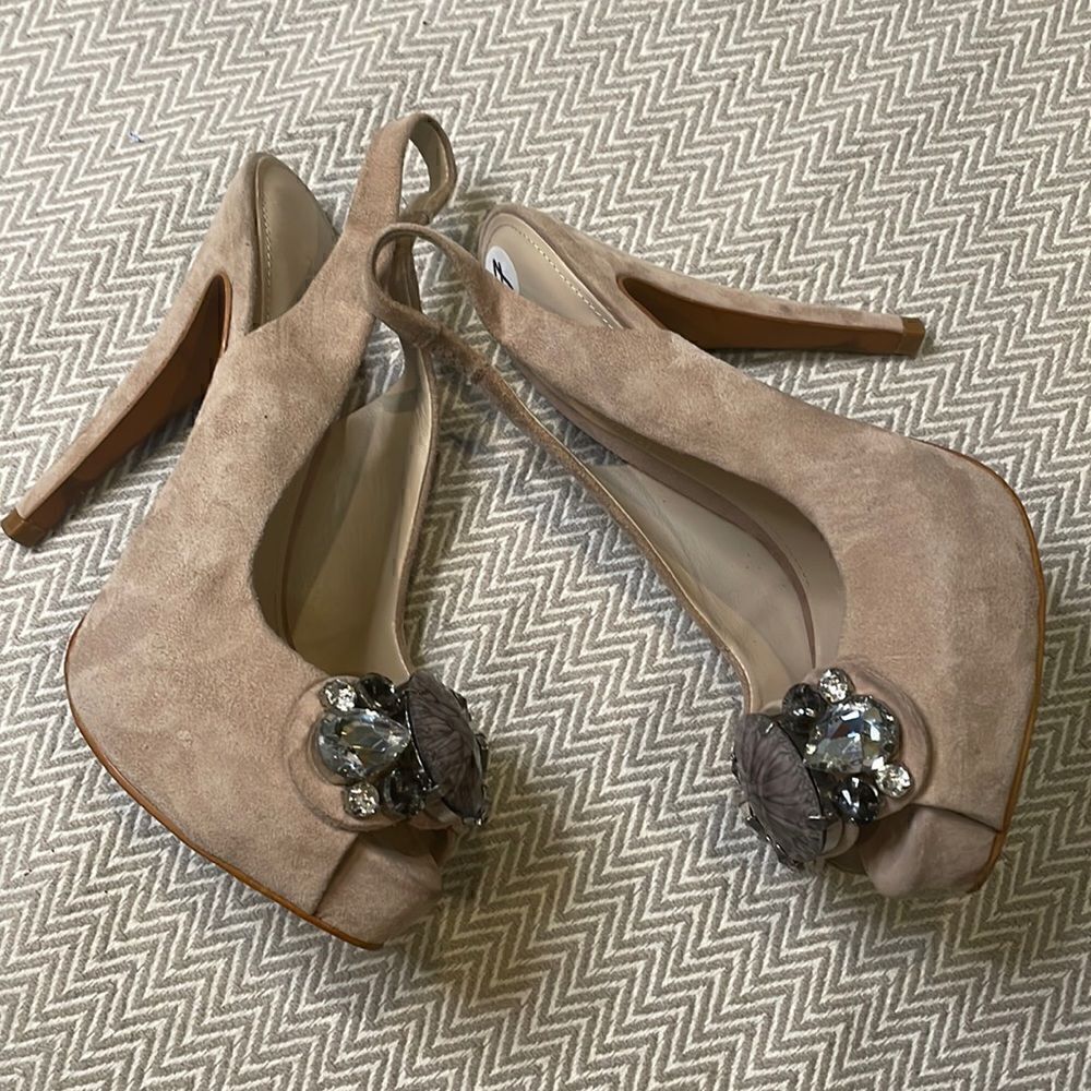 Zara Crystal Embellished Peep Toe Sling Back Heels